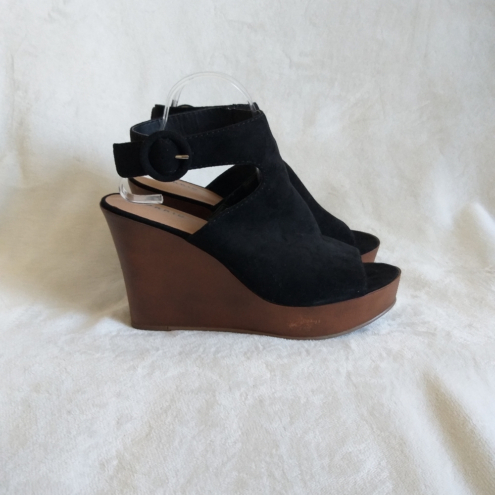 Torrid Platform Wedge Suede Sandals Black 11 Wide